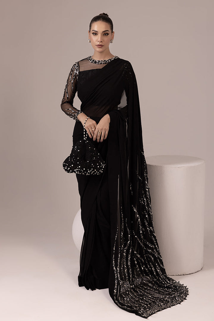 Malook - GLITZ AND GLAM - Black - Net & Georgette Chiffon - 2 Piece - UnStitch