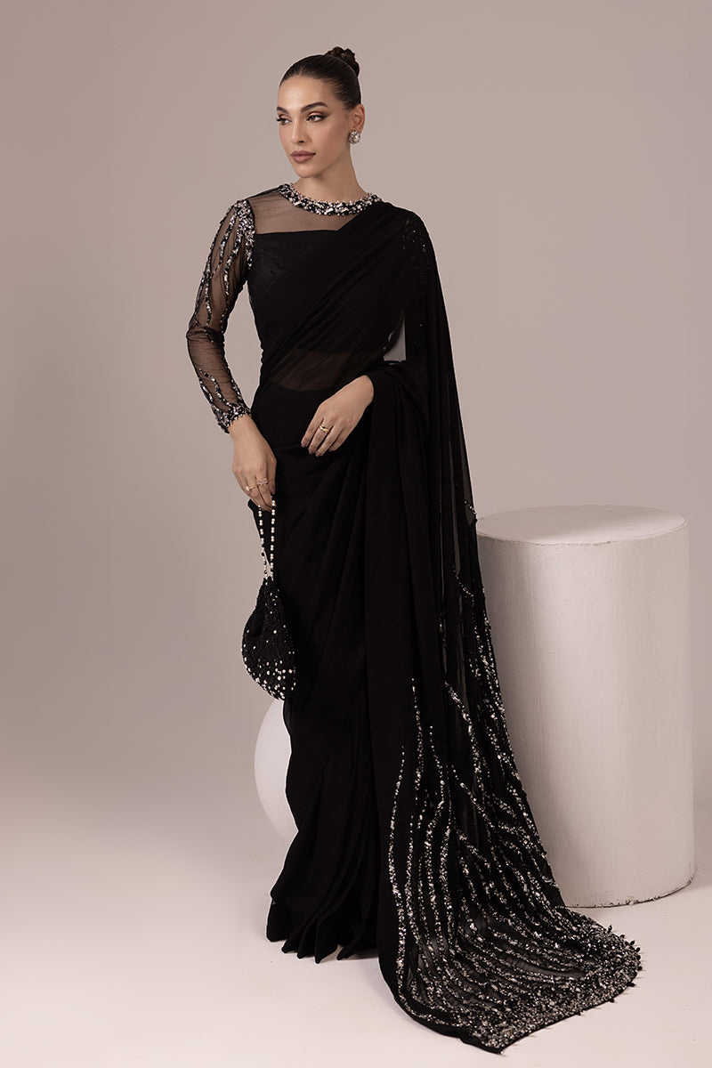 Malook - GLITZ AND GLAM - Black - Net & Georgette Chiffon - 2 Piece - UnStitch