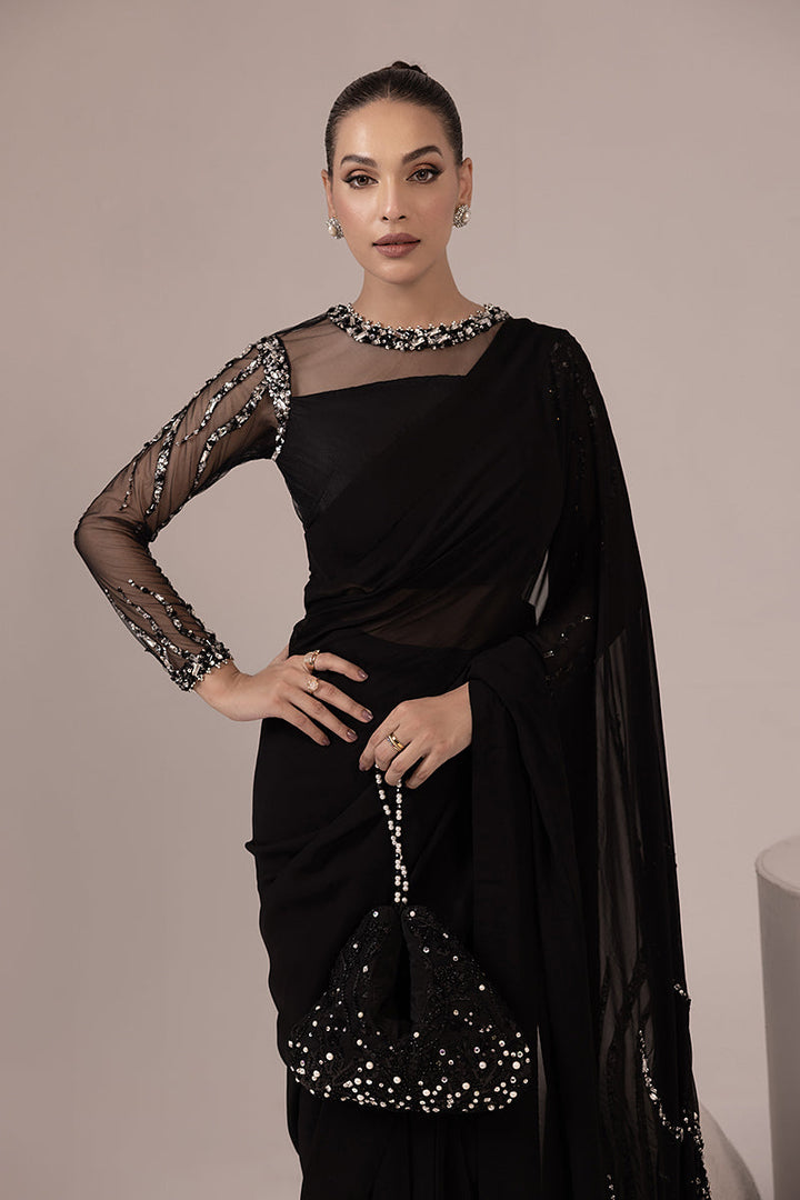 Malook - GLITZ AND GLAM - Black - Net & Georgette Chiffon - 2 Piece - UnStitch