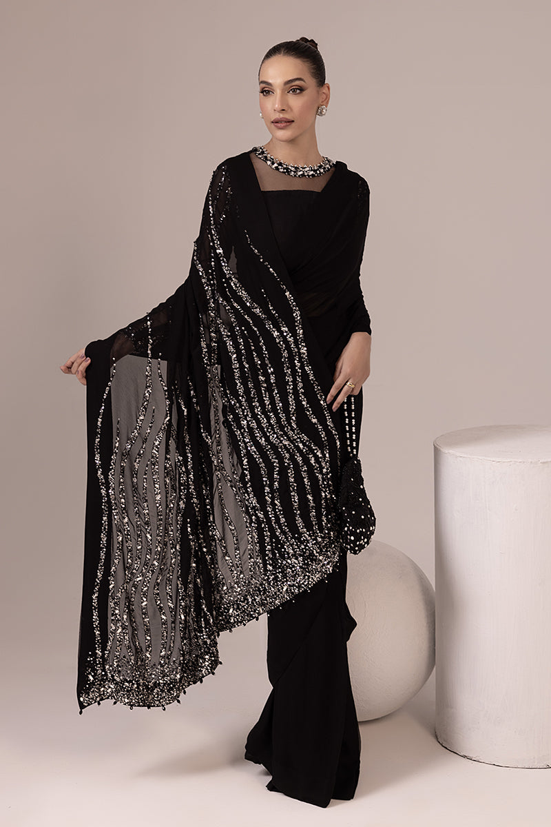 Malook - GLITZ AND GLAM - Black - Net & Georgette Chiffon - 2 Piece - UnStitch