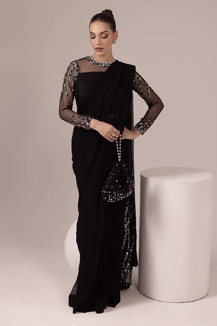 Malook - GLITZ AND GLAM - Black - Net & Georgette Chiffon - 2 Piece - UnStitch