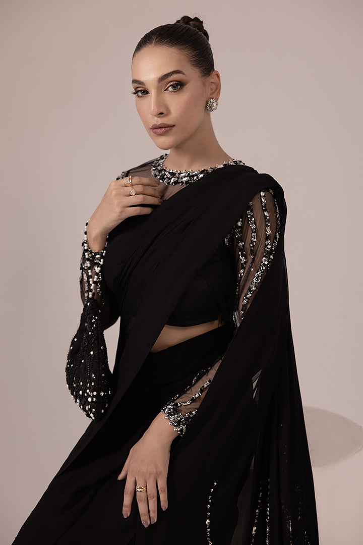 Malook - GLITZ AND GLAM - Black - Net & Georgette Chiffon - 2 Piece - UnStitch