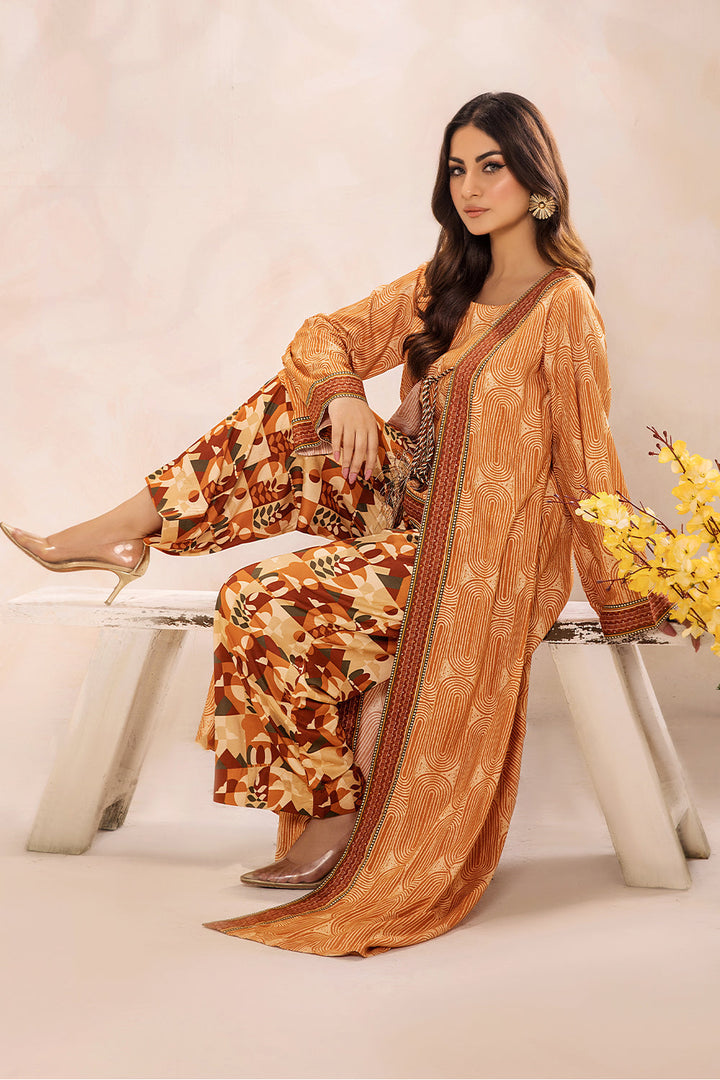 SAFWA - Printed - Orange - Lawn - 2 Piece - Stitched