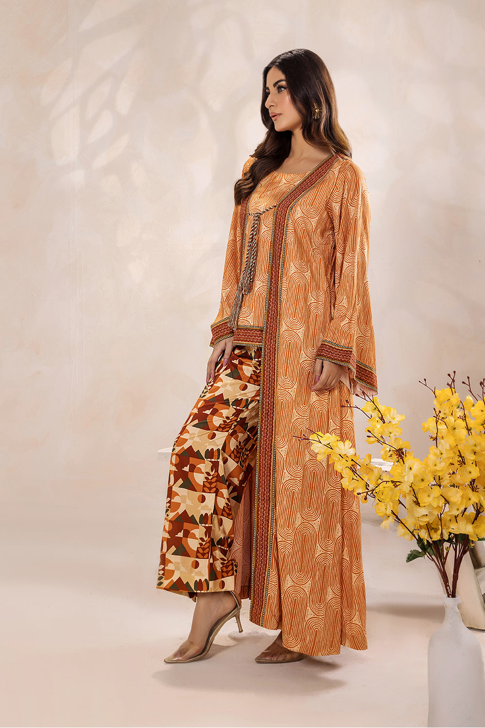 SAFWA - Printed - Orange - Lawn - 2 Piece - Stitched