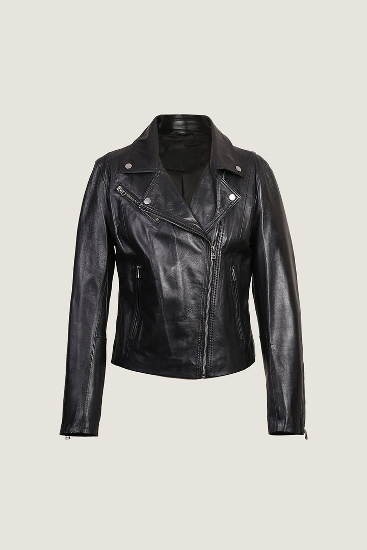 Novado - Women's Designer Biker Leather Jacket - Black - 1 Piece