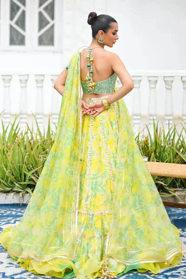 Sania Maskatiya - Neha - Lehnga Choli - Khaadi Silk - Mint Green & Lemon Yellow