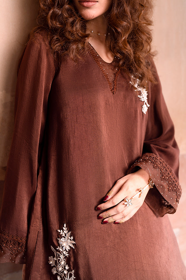 FOZIA KHALID - Raniya - silk - brown - 3 Piece