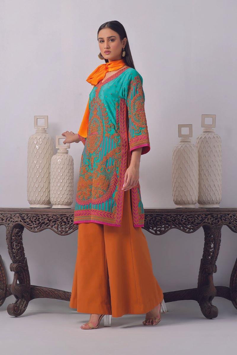 Rizwan Beyg Design - Gulmeena - Silk - Ferozi - 2 Piece