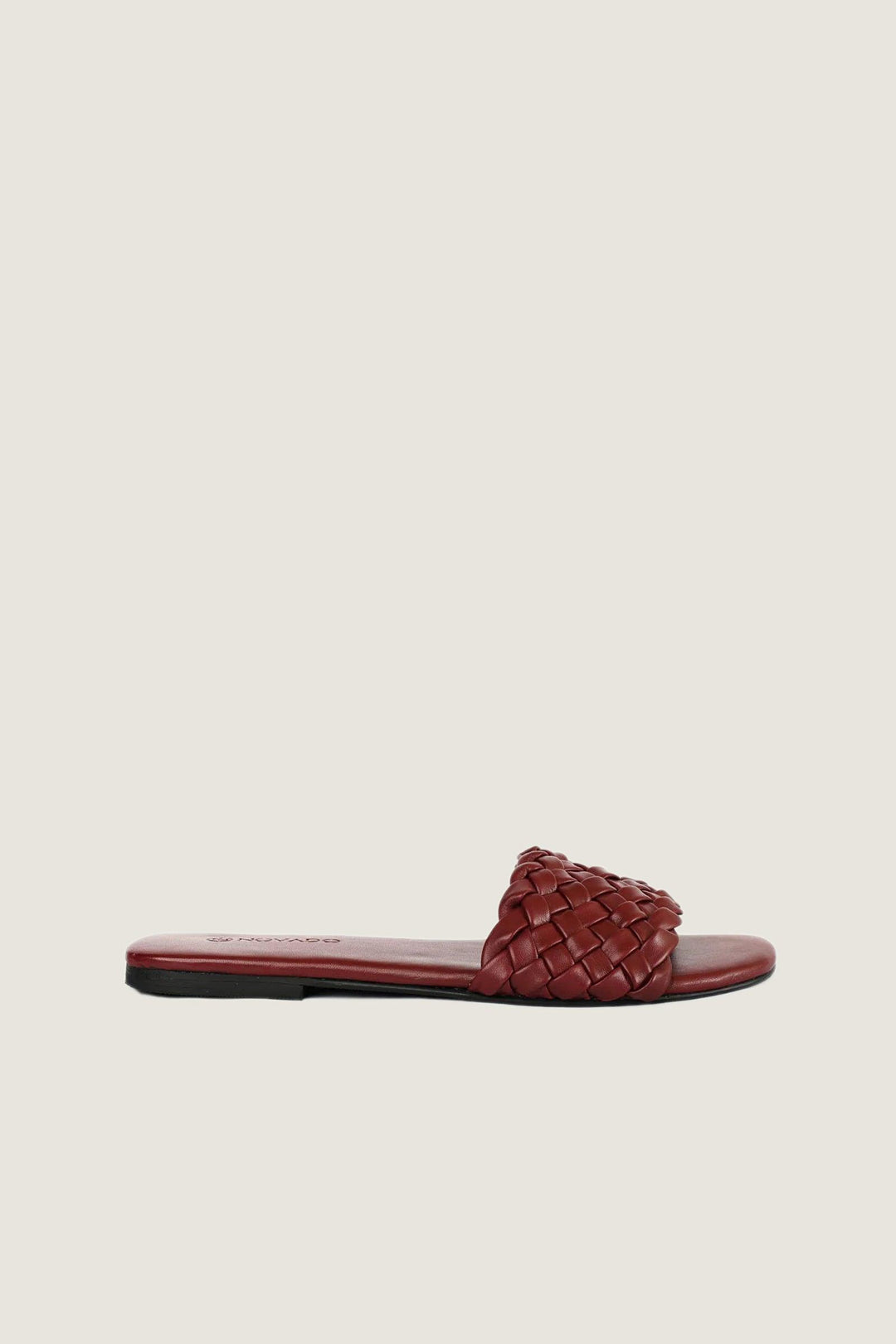 Novado - Leather Sandal with Woven Design - Maroon - 008