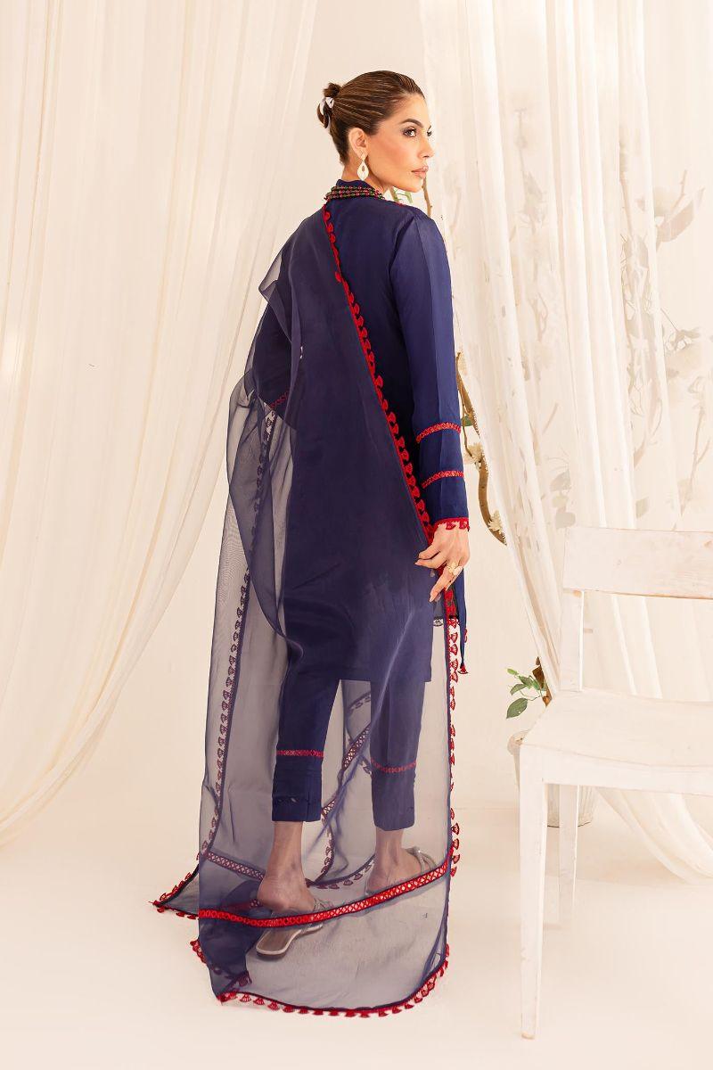 Allure by Ih - NEHAL - Navy Blue - Viscose & Organza - 3 Piece