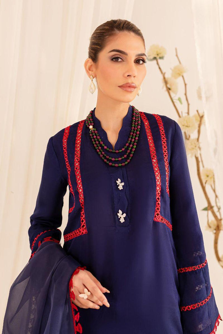 Allure by Ih - NEHAL - Navy Blue - Viscose & Organza - 3 Piece