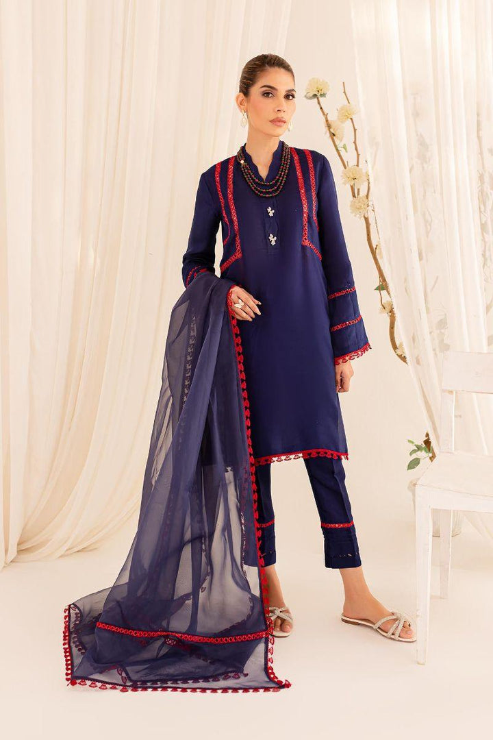 Allure by Ih - NEHAL - Navy Blue - Viscose & Organza - 3 Piece