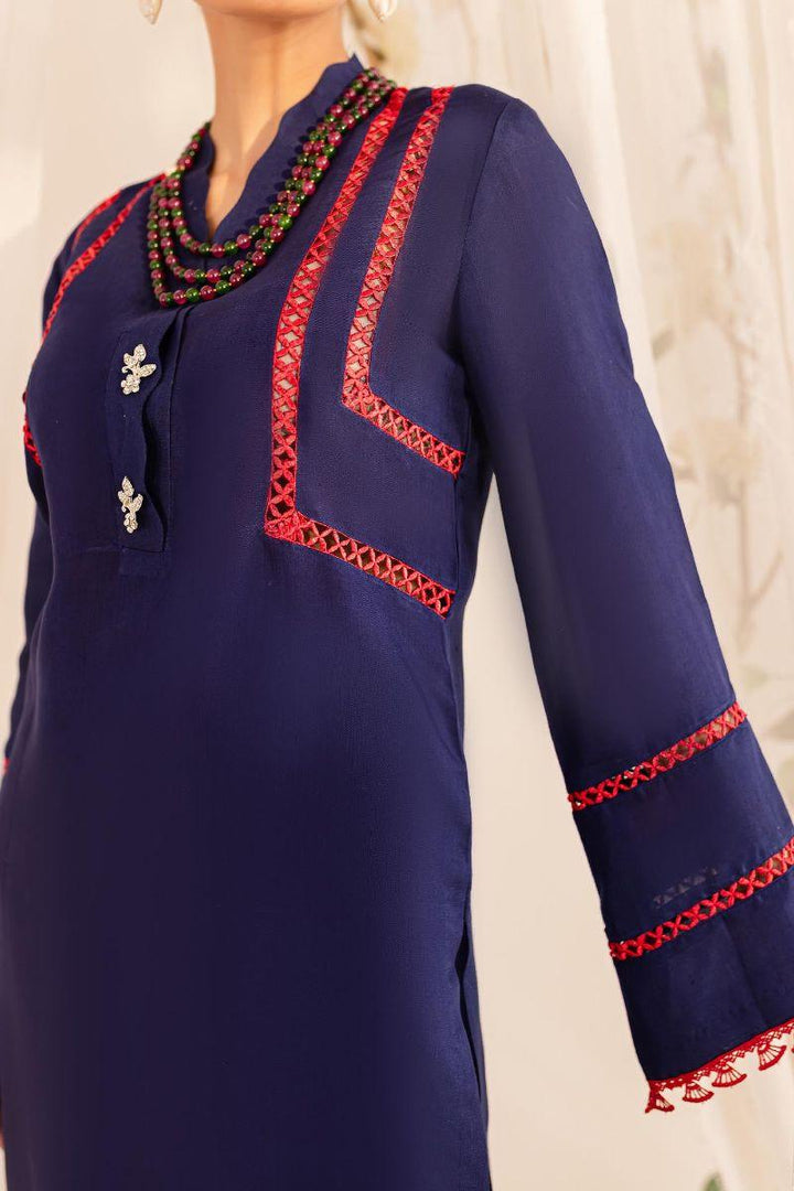 Allure by Ih - NEHAL - Navy Blue - Viscose & Organza - 3 Piece