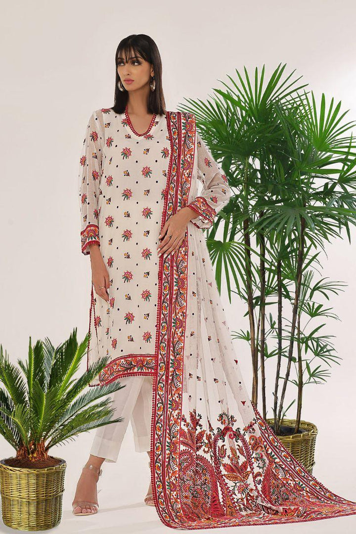 Rizwan Beyg - Amayal White Shirt & Shawl - Cotton Net - White - 2 Piece