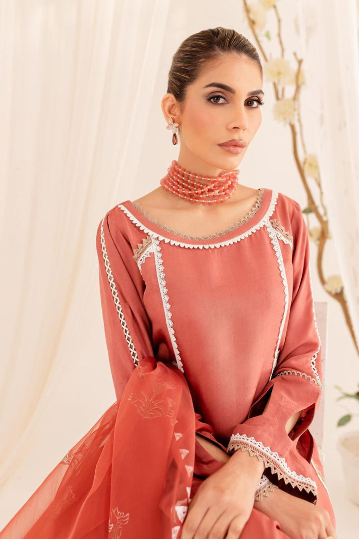 Allure by Ih - ZAIB - Peach - Viscose & Organza - 3 Piece