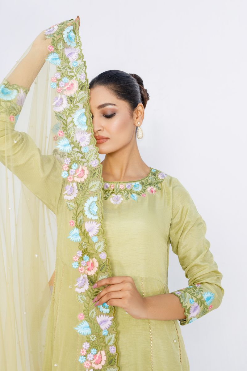 Anayra Amal - Vasl - Pistachio Green - Korean Silk - 3 Piece