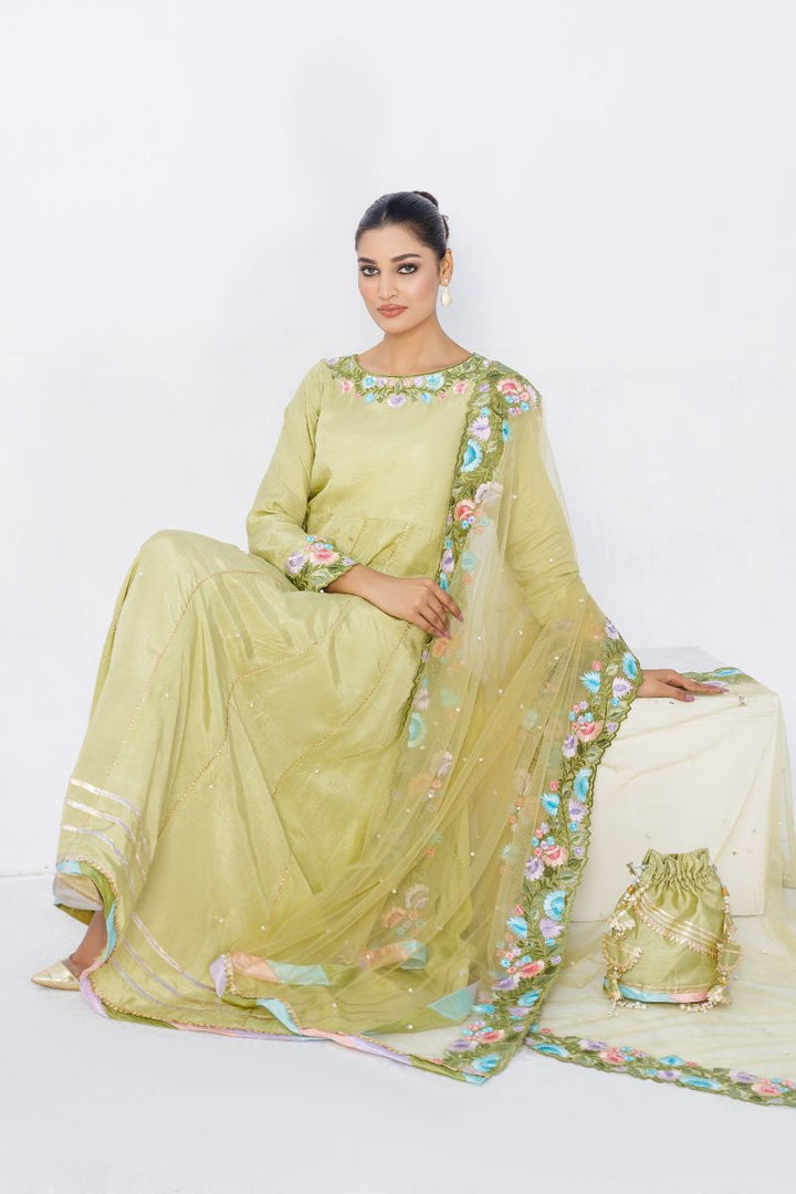 Anayra Amal - Vasl - Pistachio Green - Korean Silk - 3 Piece