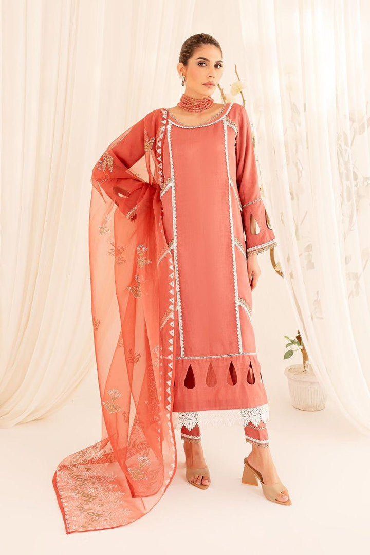 Allure by Ih - ZAIB - Peach - Viscose & Organza - 3 Piece