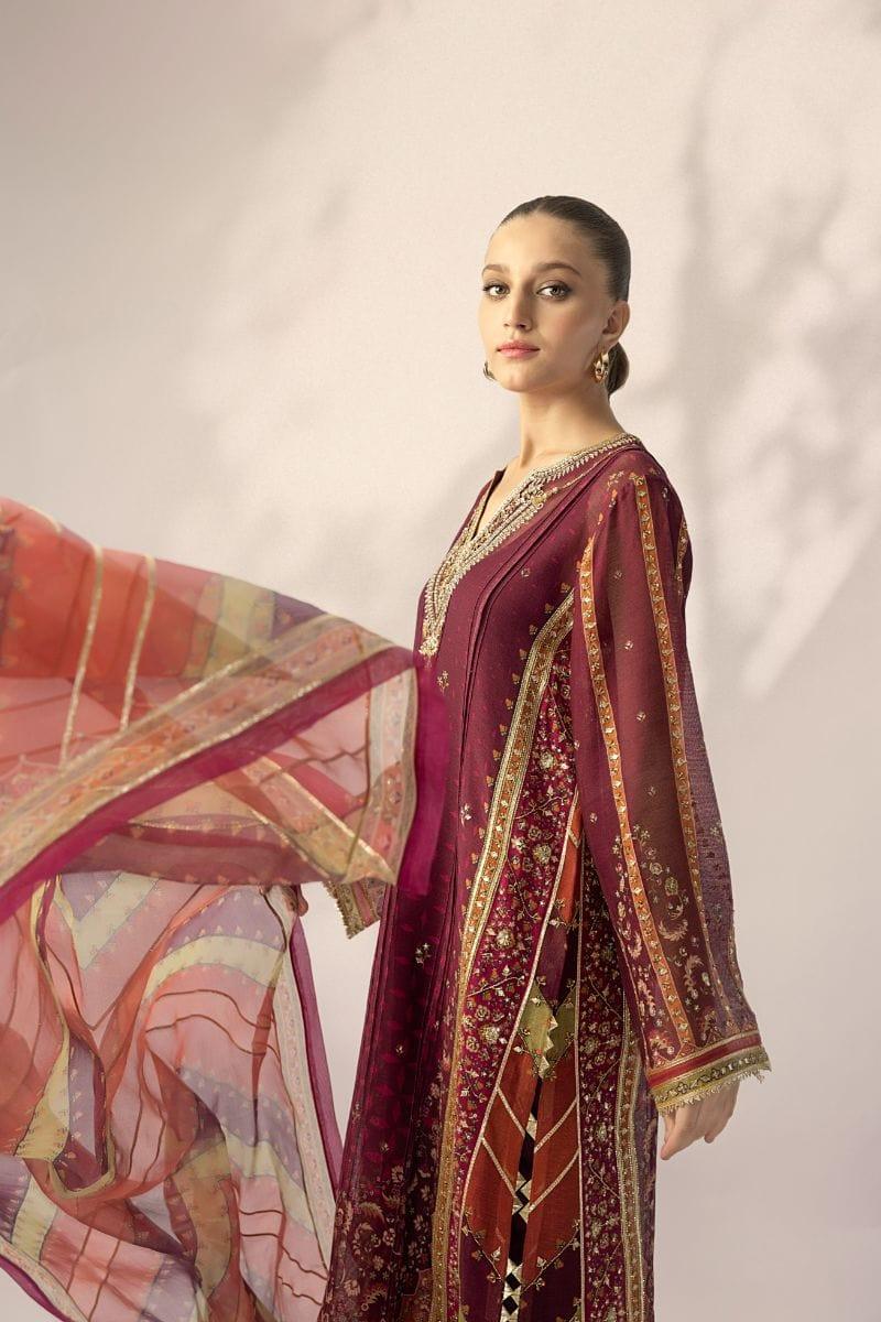 Sania Maskatiya - Nooreh (A) - COTTON NET - magenta - 3 Piece - Studio by TCS