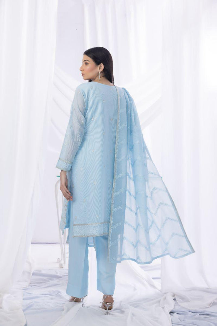 Sadia Aamir - Falak - Baby Blue - Khaddi Net - 3 Piece