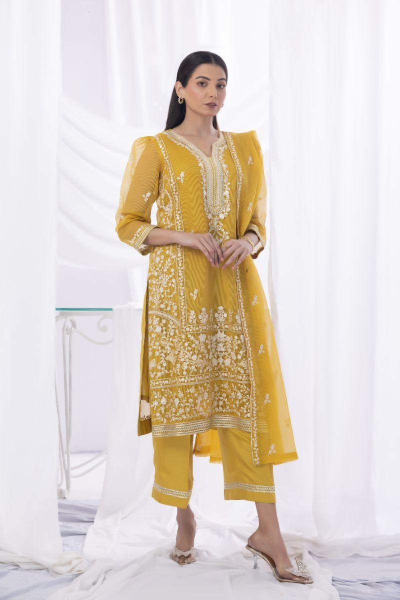 Sadia Aamir - Zar - Mustard - Khaddi Net - 3 Piece