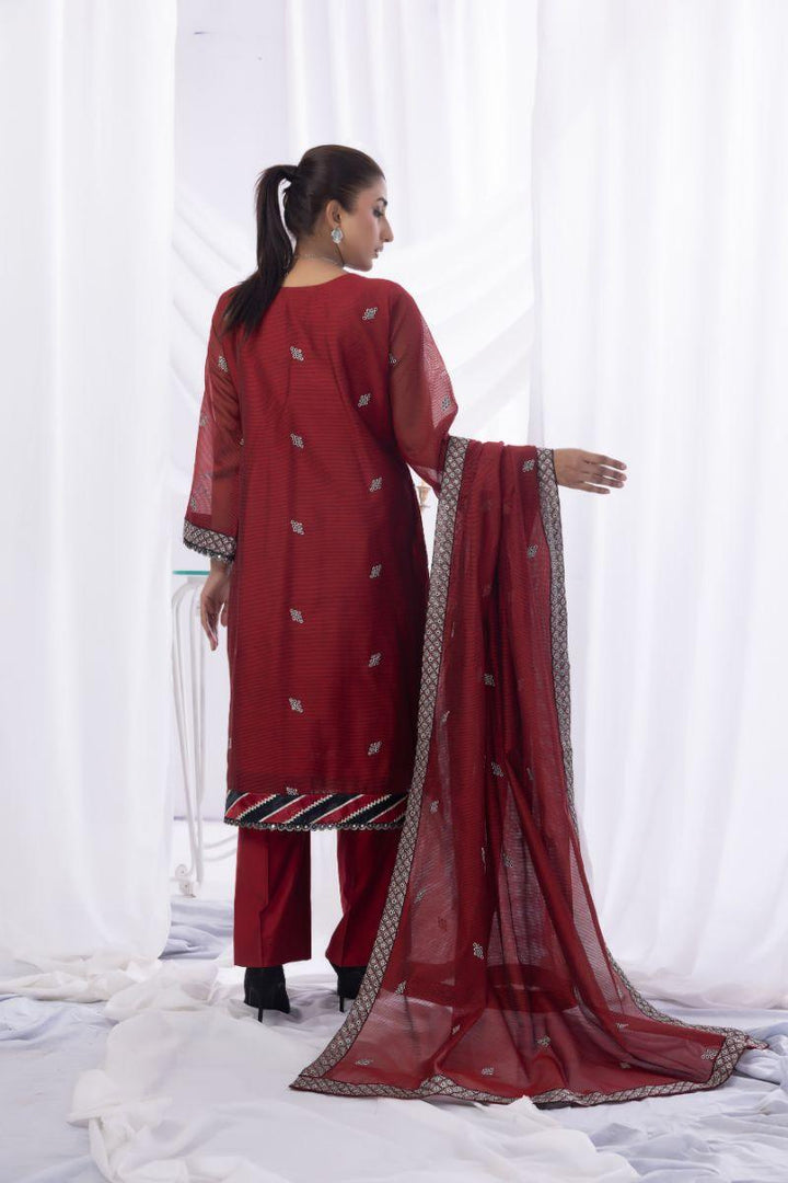 Sadia Aamir - Zeest - Red - Khaddi Net - 3 Piece