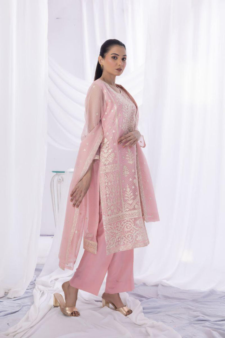 Sadia Aamir - Samaa - Peach - Khaddi Net - 3 Piece