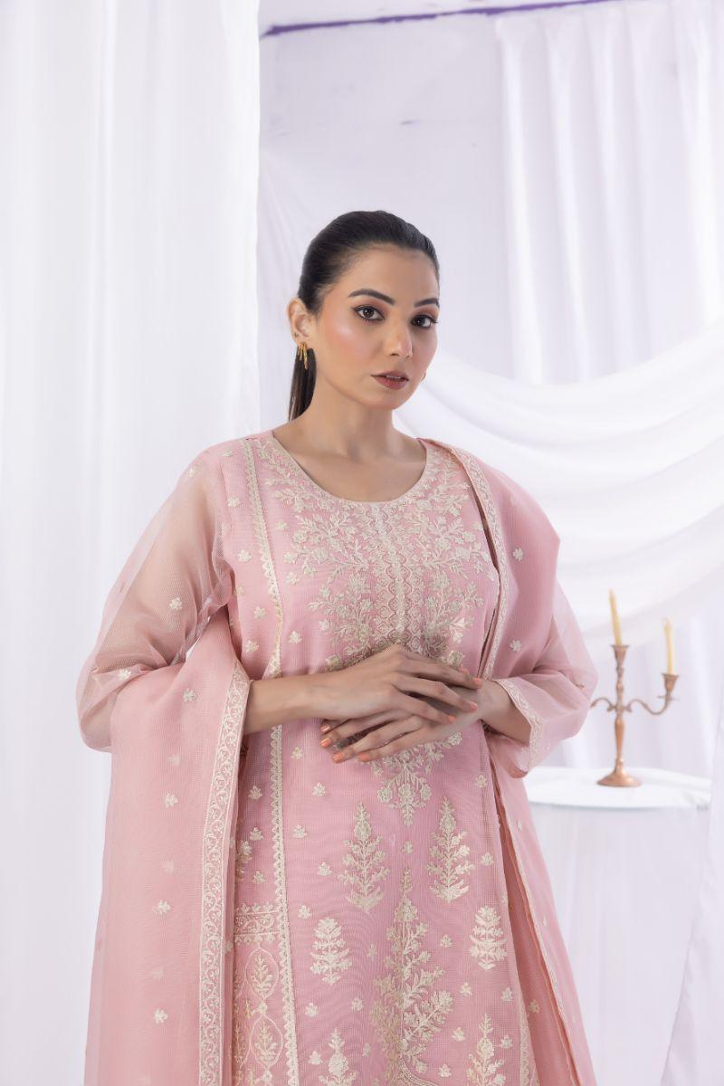 Sadia Aamir - Samaa - Peach - Khaddi Net - 3 Piece