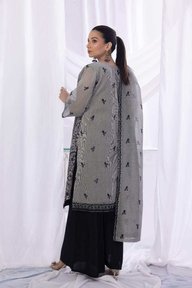 Sadia Aamir - Dasht - Grey - Khaddi Net - 3 Piece