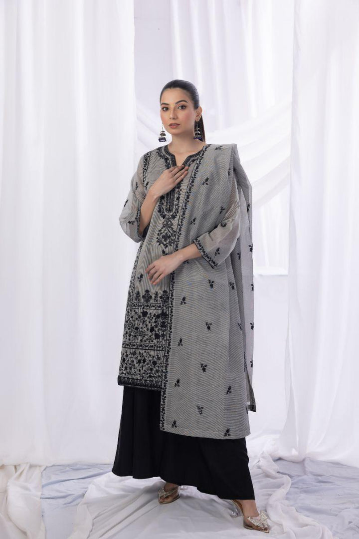 Sadia Aamir - Dasht - Grey - Khaddi Net - 3 Piece