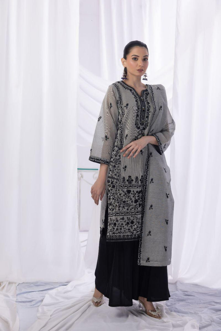 Sadia Aamir - Dasht - Grey - Khaddi Net - 3 Piece