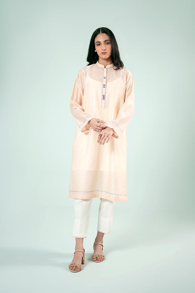 FOZIA KHALID  - Peach Blossom Kurta - Paper Silk - 1 Piece