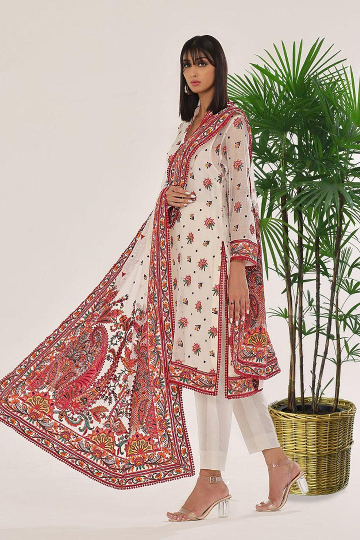 Rizwan Beyg - Amayal White Shirt & Shawl - Cotton Net - White - 2 Piece