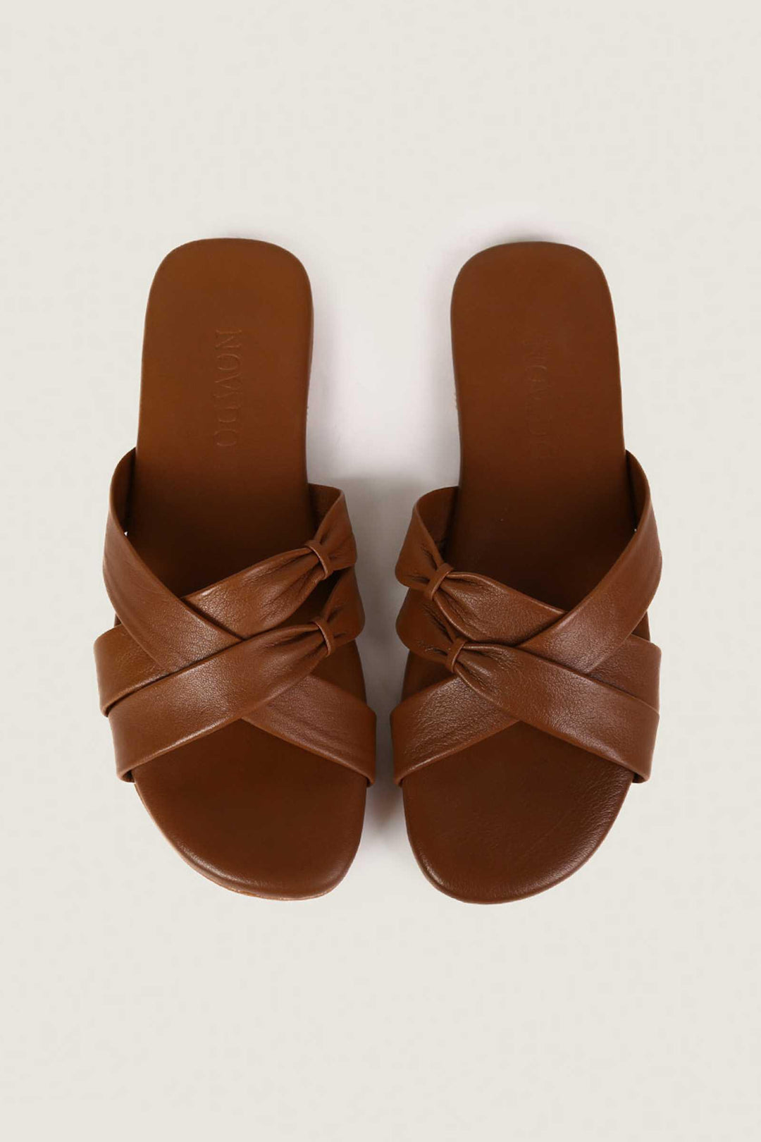 Novado - Flat Leather Sandals - Brown