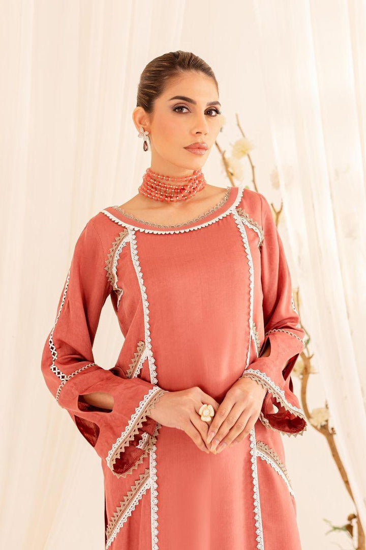 Allure by Ih - ZAIB - Peach - Viscose & Organza - 3 Piece