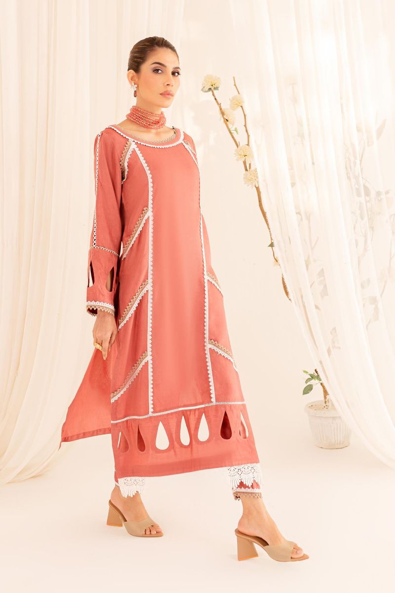 Allure by Ih - ZAIB - Peach - Viscose & Organza - 3 Piece