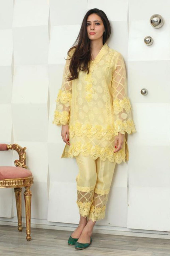 Maheen Trends - Calla - Yellow - 2 Piece - Silk & Organza