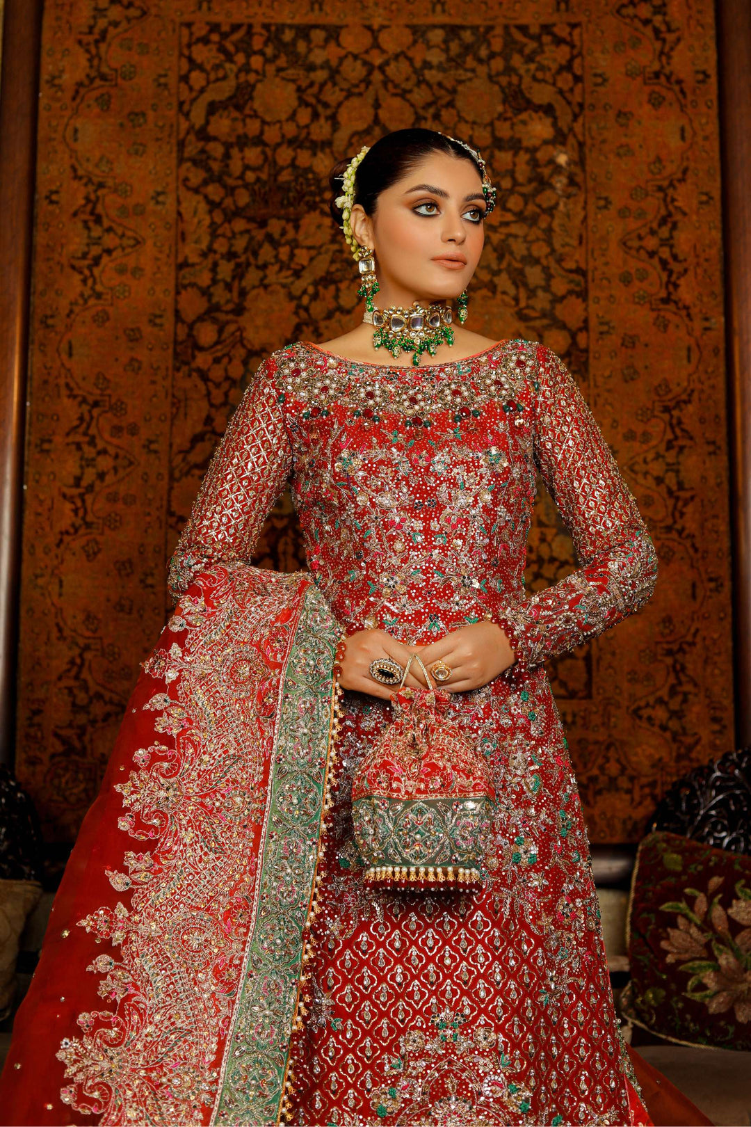 Arif Ashraf - Gul Naar - Deep Red - Raw Silk and Indian Brocade and Katan Organza - 3 Piece