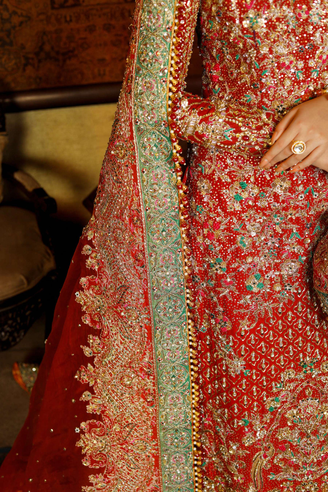 Arif Ashraf - Gul Naar - Deep Red - Raw Silk and Indian Brocade and Katan Organza - 3 Piece