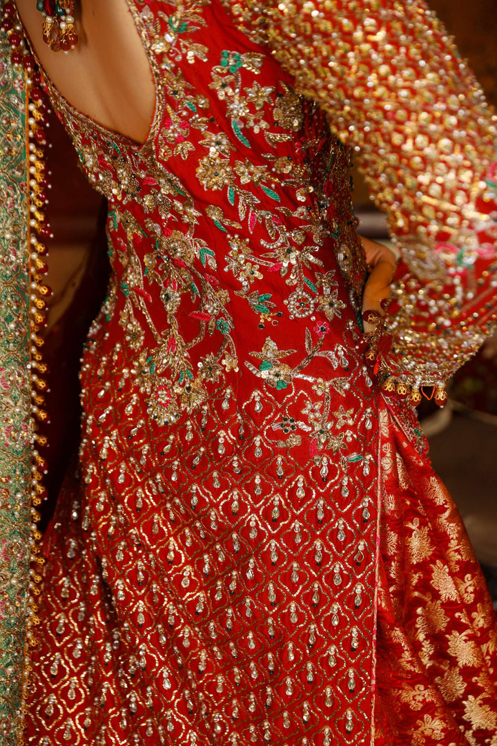 Arif Ashraf - Gul Naar - Deep Red - Raw Silk and Indian Brocade and Katan Organza - 3 Piece