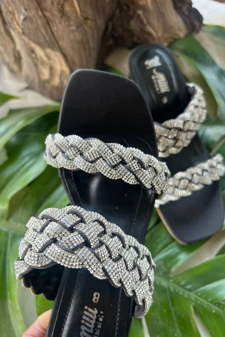 MILLI SHOES - Braided Crystal Embellished Sandals - Heels - Black - 1503