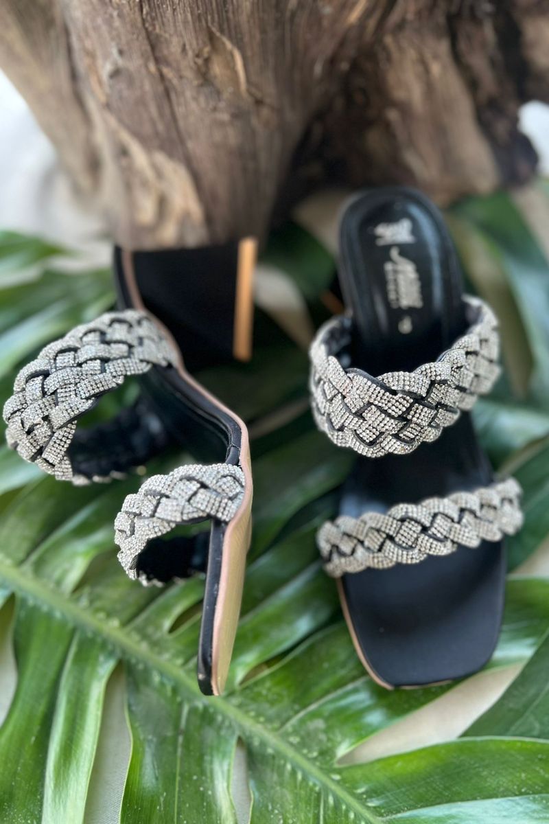 MILLI SHOES - Braided Crystal Embellished Sandals - Heels - Black - 1503