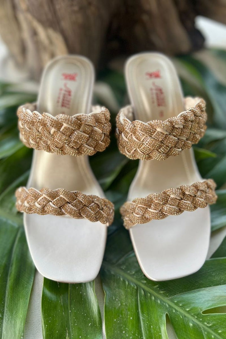 MILLI SHOES - Braided Crystal Embellished Sandals - Heels - golden - 1503