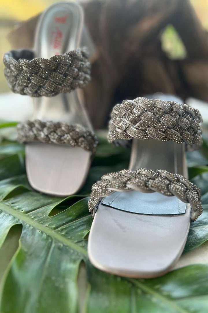 MILLI SHOES - Braided Crystal Embellished Sandals - Heels - grey - 1503