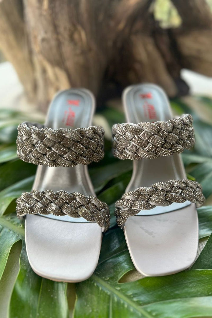 MILLI SHOES - Braided Crystal Embellished Sandals - Heels - grey - 1503