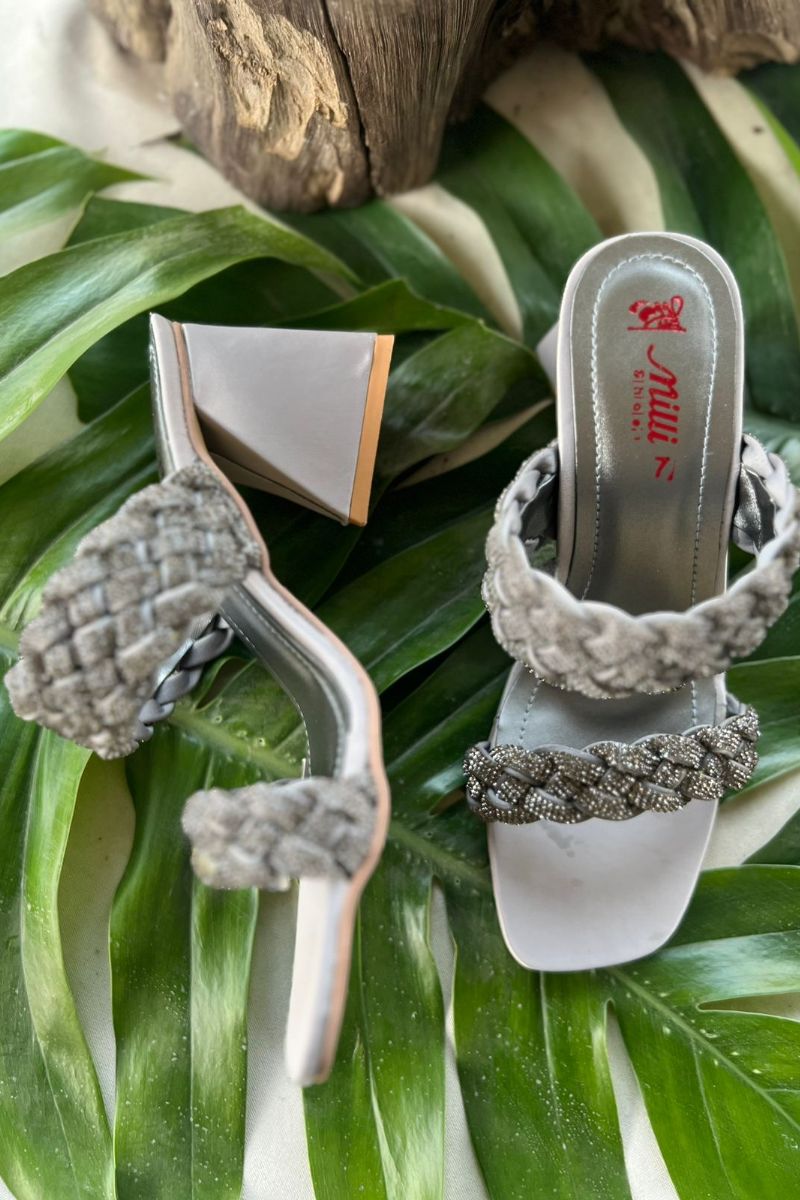 MILLI SHOES - Braided Crystal Embellished Sandals - Heels - grey - 1503