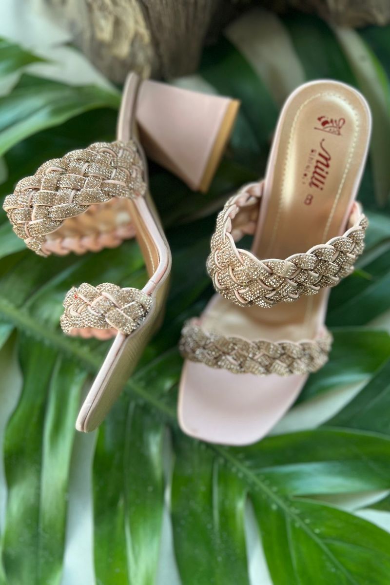 MILLI SHOES - Braided Crystal Embellished Sandals - Heels - rose gold - 1503