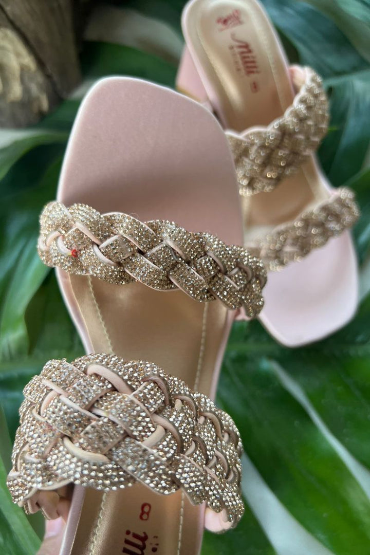 MILLI SHOES - Braided Crystal Embellished Sandals - Heels - rose gold - 1503