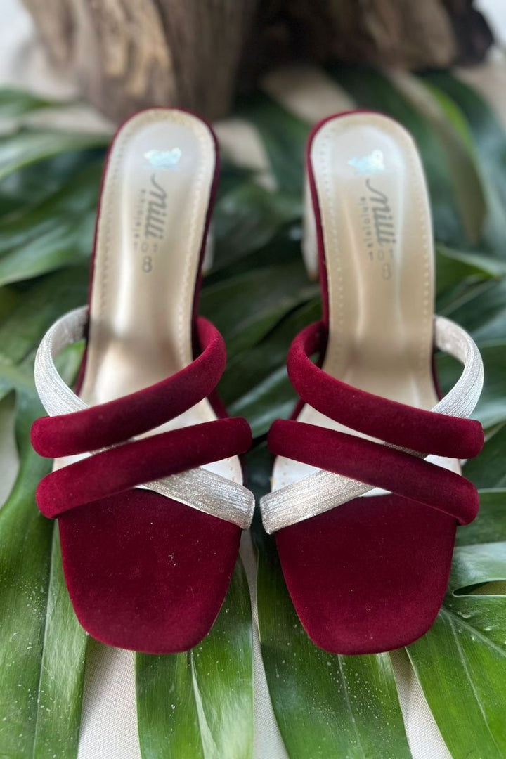 MILLI SHOES - Cross Strap Heels - Heels - Maroon - 1517