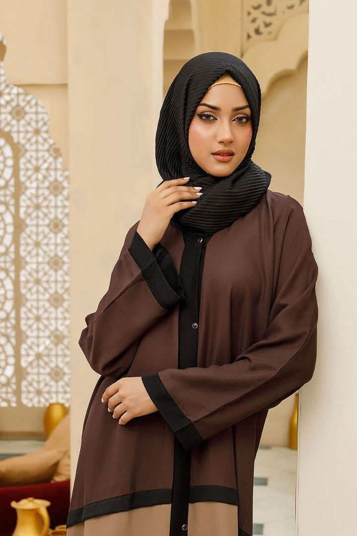 Hijabi - Bicolor Front Open Abaya Brown & Beige - Studio by TCS